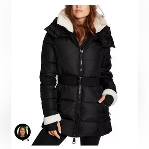 SAM. Courtney shearling trim hooded puffer coat